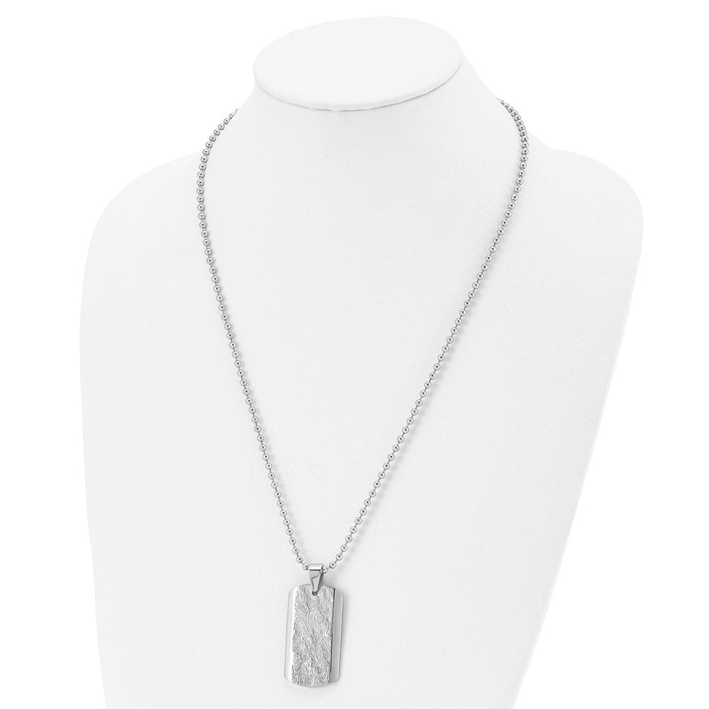 Stainless Steel Polished And Textured Dog Tag 24In Necklace
