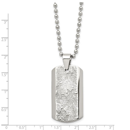 Stainless Steel Polished And Textured Dog Tag 24In Necklace