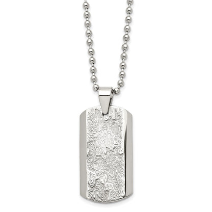 Stainless Steel Polished And Textured Dog Tag 24In Necklace