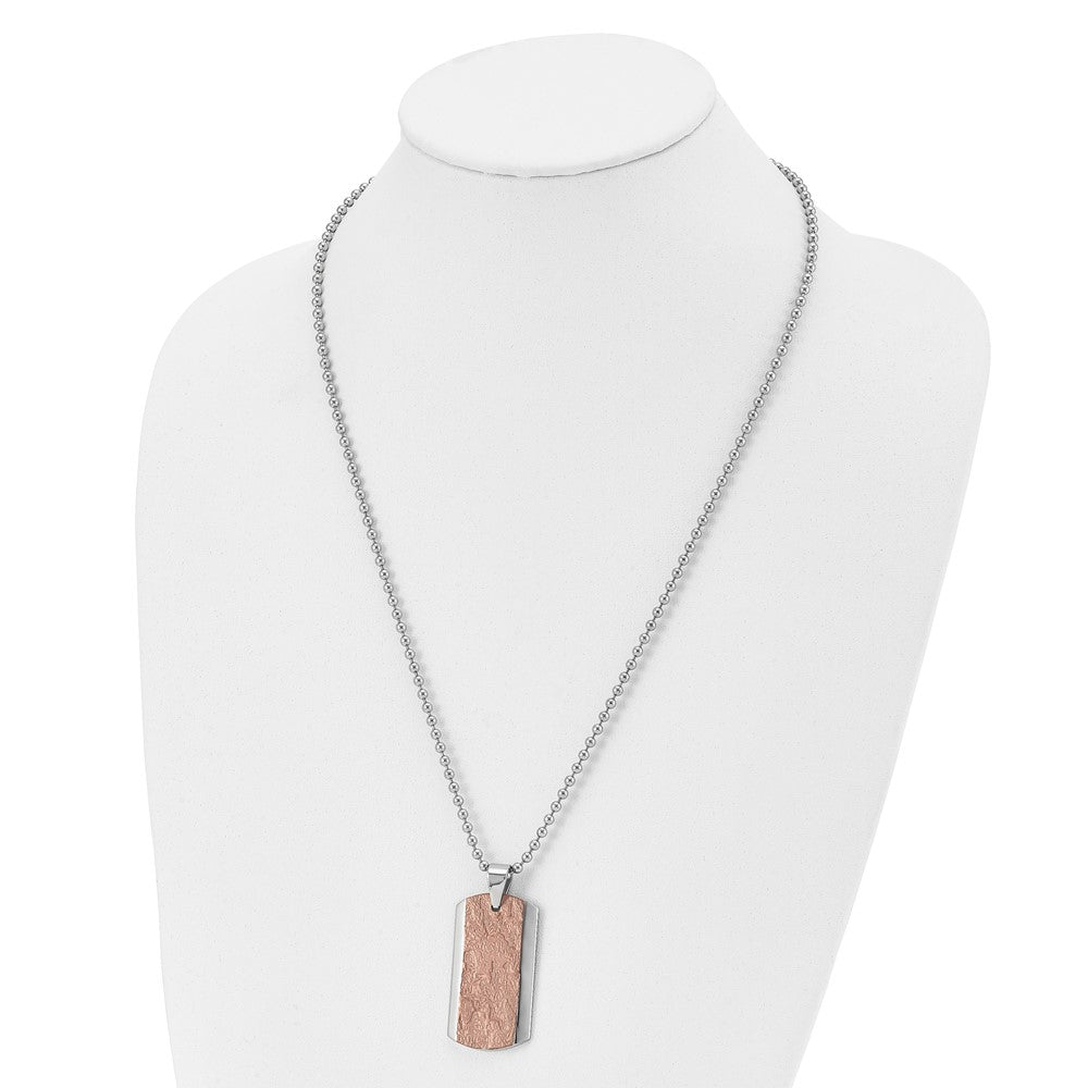 Stainless Steel Polished And Textured Brown Ip-Plated 24In Necklace