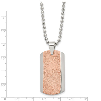 Stainless Steel Polished And Textured Brown Ip-Plated 24In Necklace