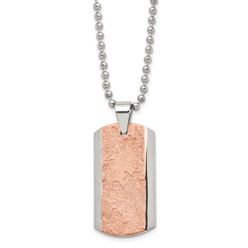 Stainless Steel Polished And Textured Brown Ip-Plated 24In Necklace