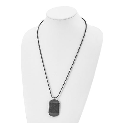 Stainless Steel Antiqued/Brushed Black Ip Dog Tag W/Leather Necklace