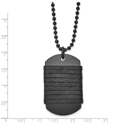 Stainless Steel Antiqued/Brushed Black Ip Dog Tag W/Leather Necklace