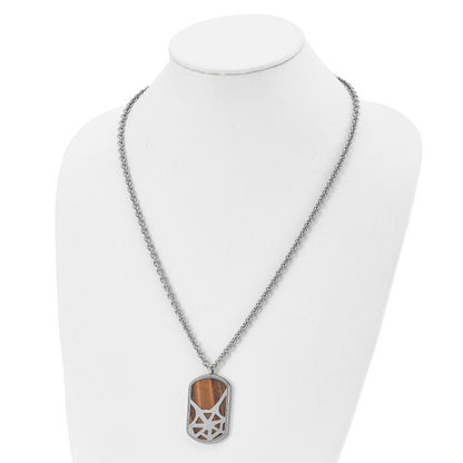 Stainless Steel Polished Tiger'S Eye Spider Web Design Dog Tag Necklace