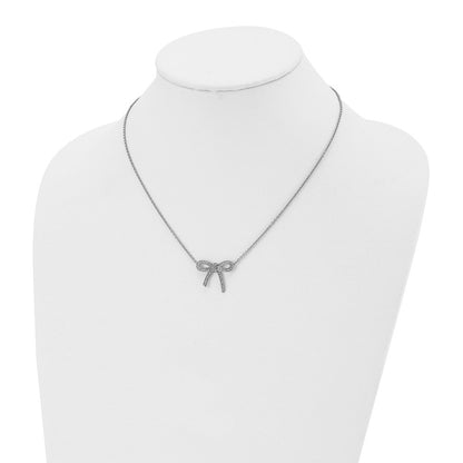 Stainless Steel Polished Crystal Bow 16.25In W/1.75In Ext Necklace