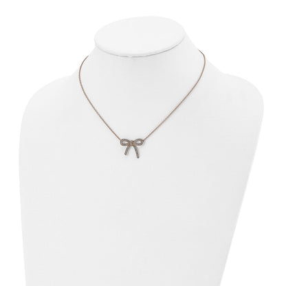 Stainless Steel Polished Rose Ip-Plated Crystal Bow W/1.75In Ext Necklace