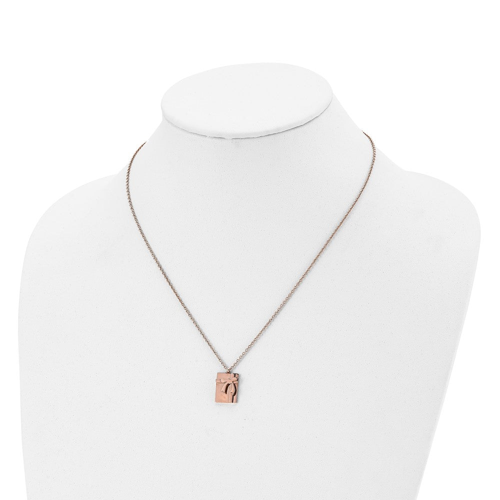 Stainless Steel Polished Rose Ip-Plated Gift & Bow W/2.5In Ext Necklace