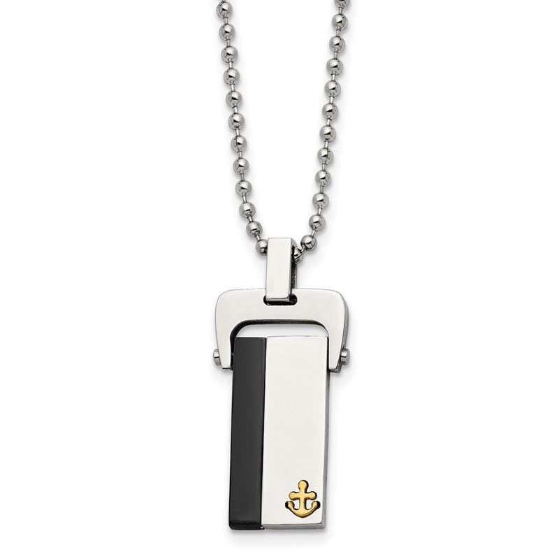 Stainless Steel Polished Yellow & Black Ip-Plated Dog Tag 20In Necklace