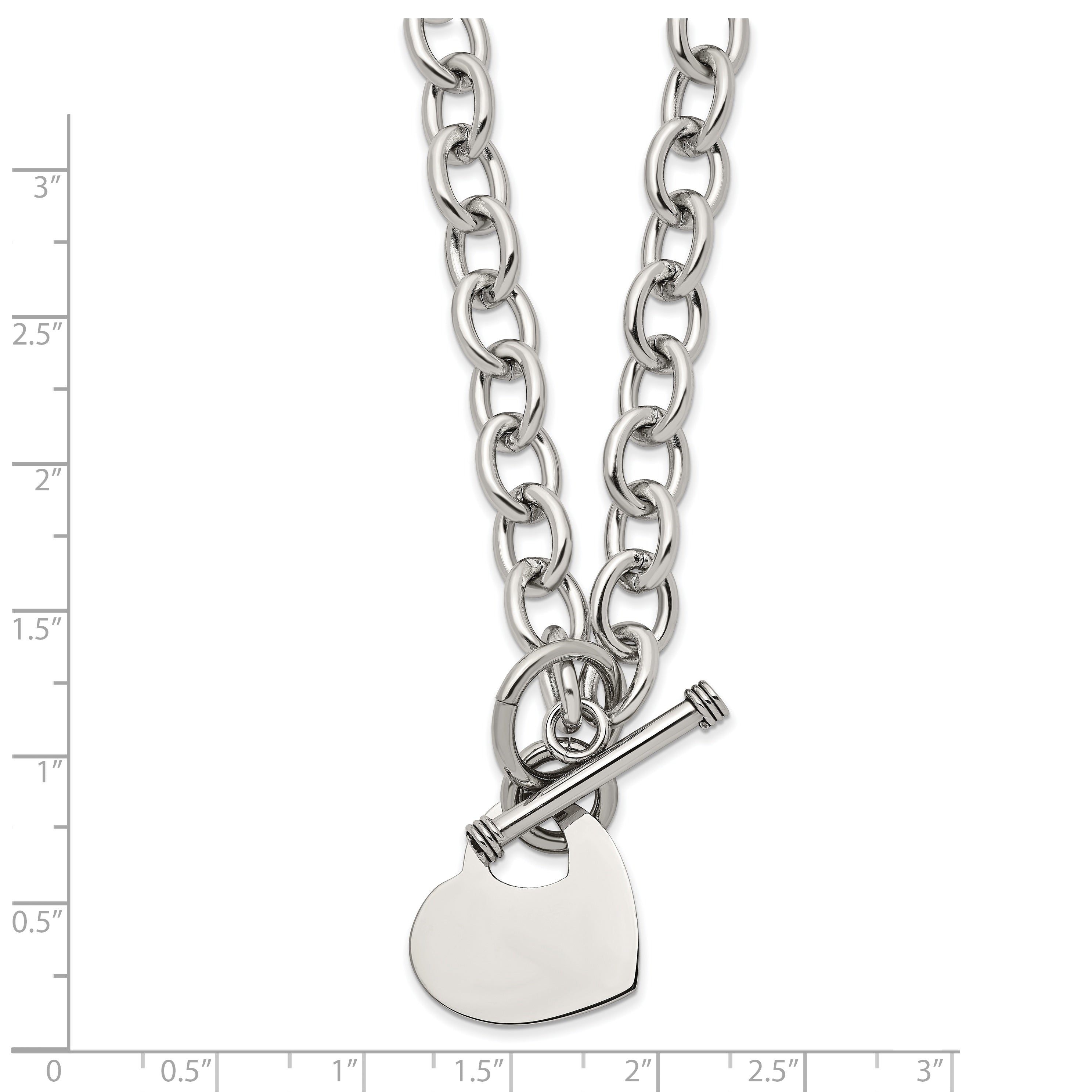 Stainless Steel Chisel Polished Heart Toggle On An 18 Inch Open Link Chain Necklace
