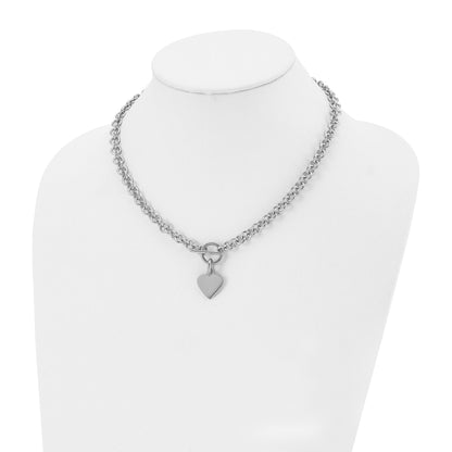 Stainless Steel Chisel Polished Heart Toggle On An 18 Inch Open Link Chain Necklace