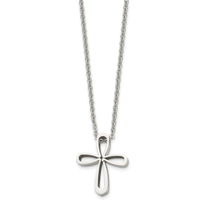 Stainless Steel Chisel Polished Open Cross Pendant On An 18 Inch Cable Chain Necklace