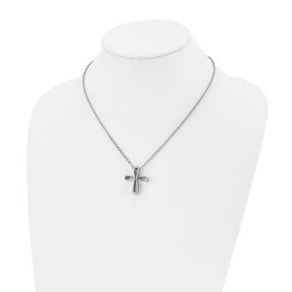 Stainless Steel Chisel Polished Open Cross Pendant On An 18 Inch Cable Chain Necklace