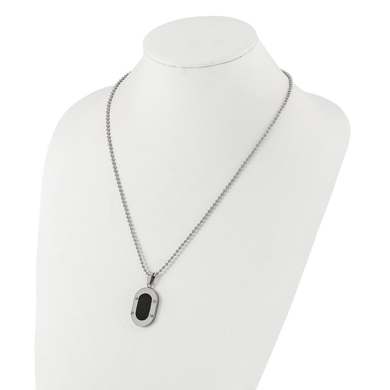 Stainless Steel Polished Black Carbon Fiber Inlay Oval Necklace