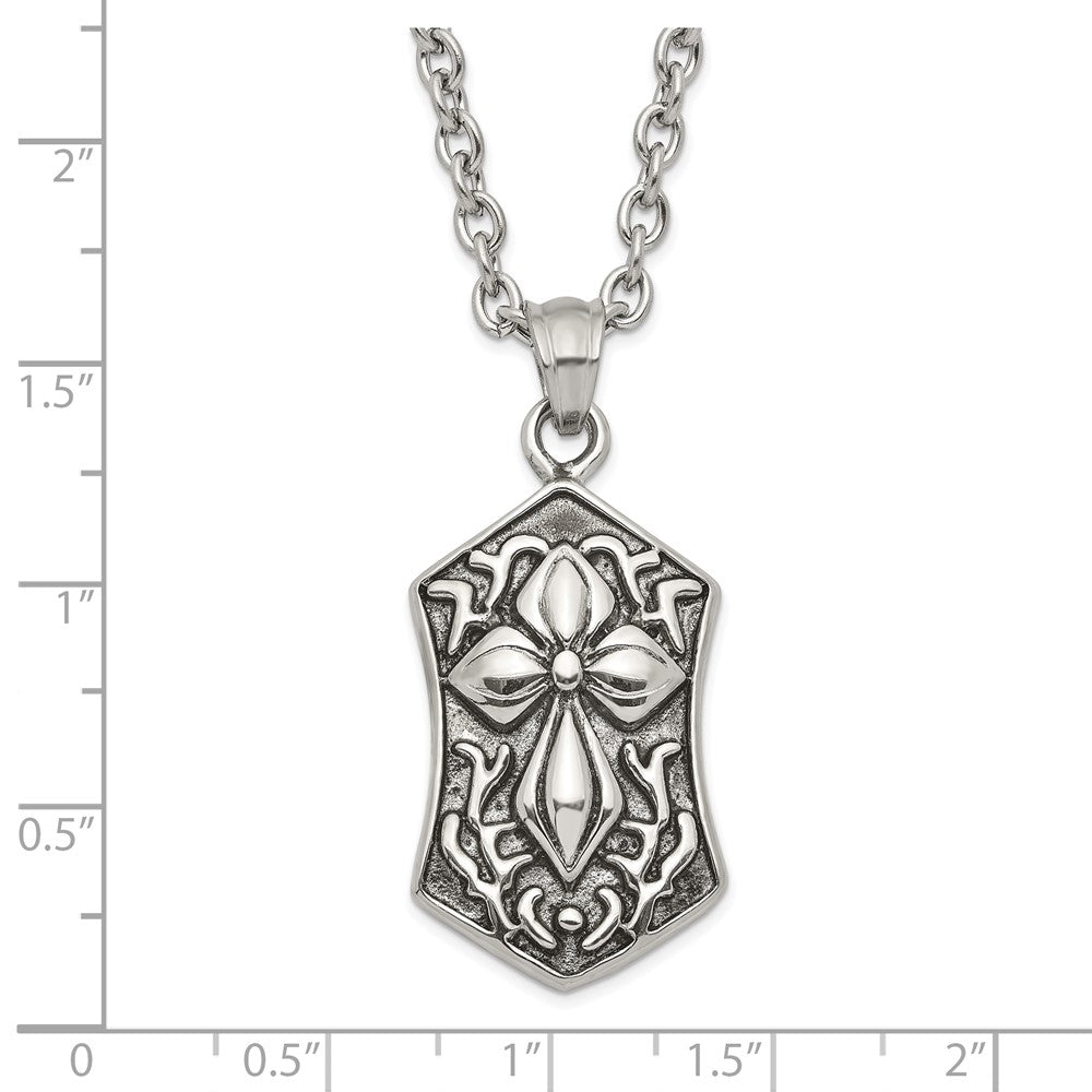 Stainless Steel Polished And Antiqued Cross Necklace