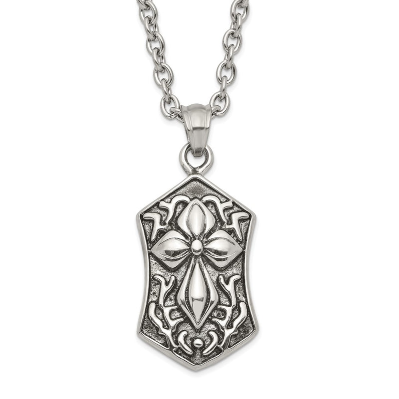 Stainless Steel Polished And Antiqued Cross Necklace