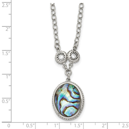 Stainless Steel Antiqued & Polished Imit. Abalone/Cz W/1.5In Ext Necklace