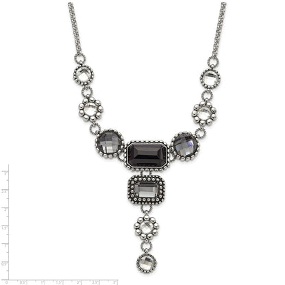Stainless Steel Polished/Antiqued Fancy Glass Beads W/2In Ext. Necklace
