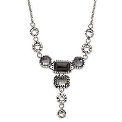 Stainless Steel Polished/Antiqued Fancy Glass Beads W/2In Ext. Necklace