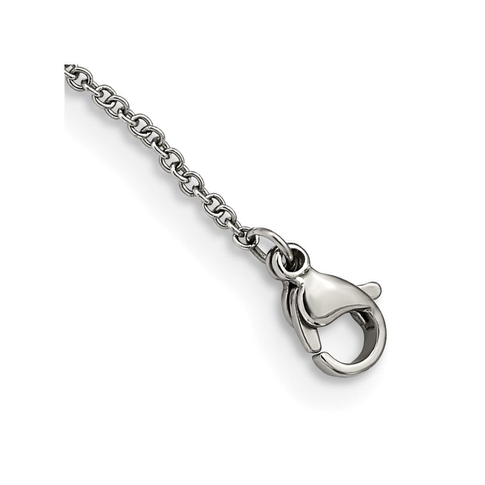 Stainless Steel Polished W/Black Mother Of Pearl & Cz W/3In Ext Necklace