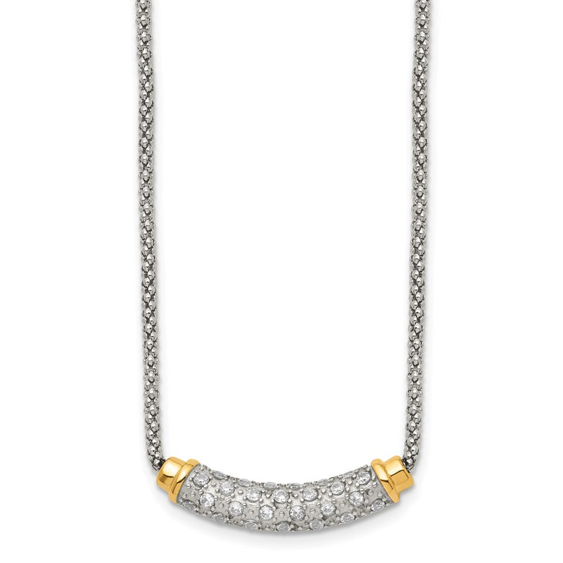 Stainless Steel Polished Yellow Pvd-Plated Cz Bar W/2In Ext. Necklace