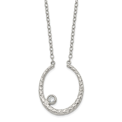 Stainless Steel Polished And Textured W/Cz 18In W/2In Ext Necklace