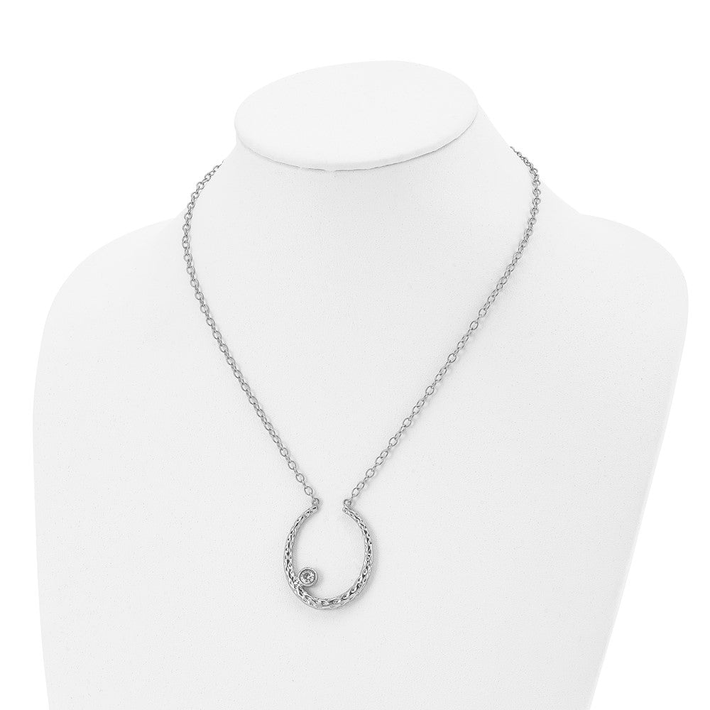 Stainless Steel Polished And Textured W/Cz 18In W/2In Ext Necklace