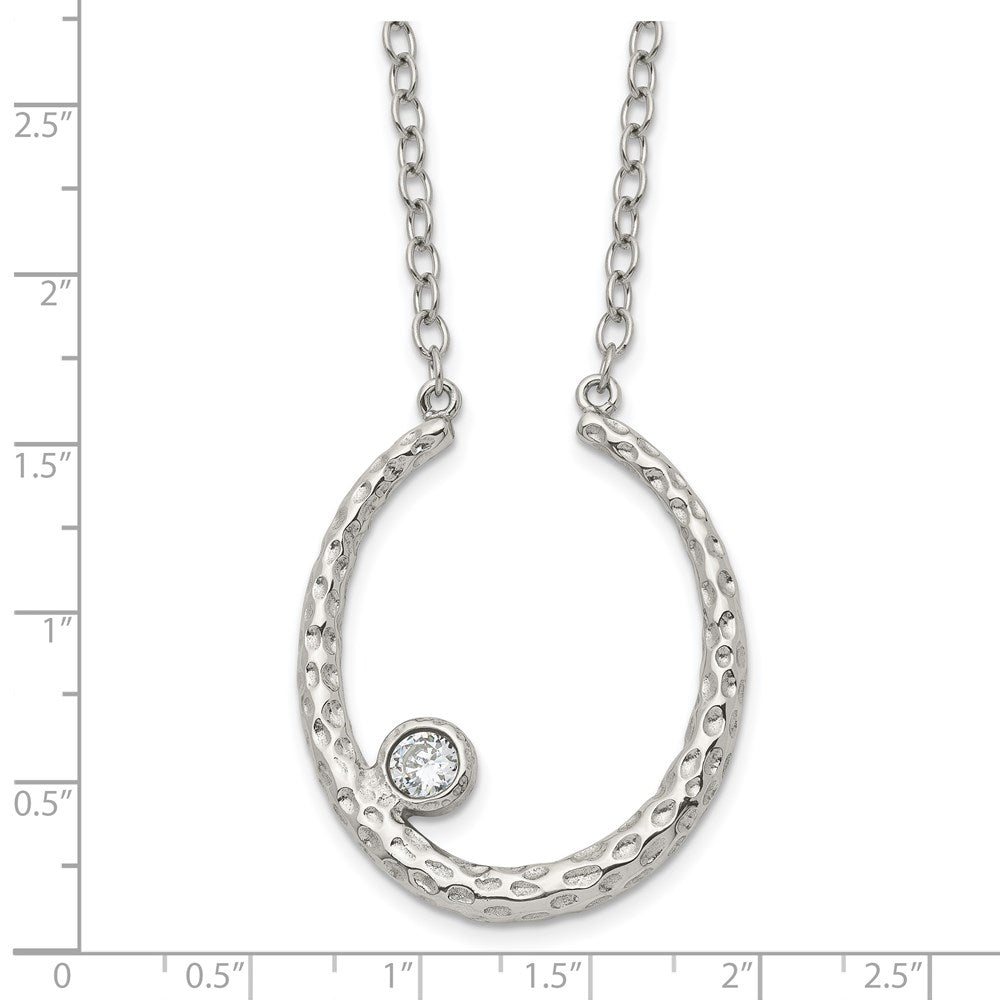 Stainless Steel Polished And Textured W/Cz 18In W/2In Ext Necklace