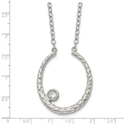 Stainless Steel Polished And Textured W/Cz 18In W/2In Ext Necklace