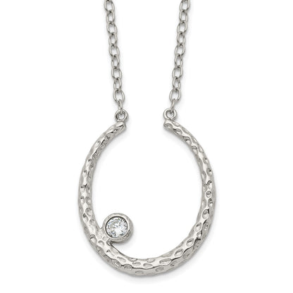 Stainless Steel Polished And Textured W/Cz 18In W/2In Ext Necklace