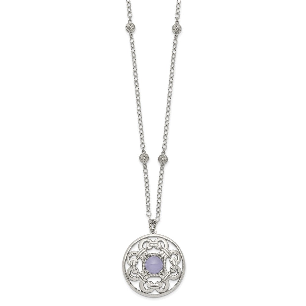 Stainless Steel Polished Synthetic Purple Calcedony W/2In Ext Necklace