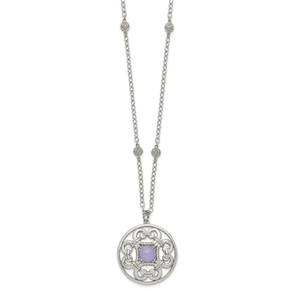 Stainless Steel Polished Synthetic Purple Calcedony W/2In Ext Necklace