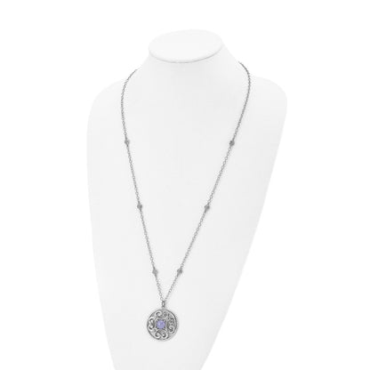 Stainless Steel Polished Synthetic Purple Calcedony W/2In Ext Necklace