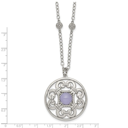 Stainless Steel Polished Synthetic Purple Calcedony W/2In Ext Necklace