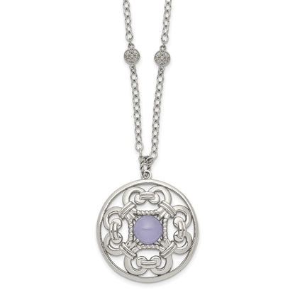 Stainless Steel Polished Synthetic Purple Calcedony W/2In Ext Necklace