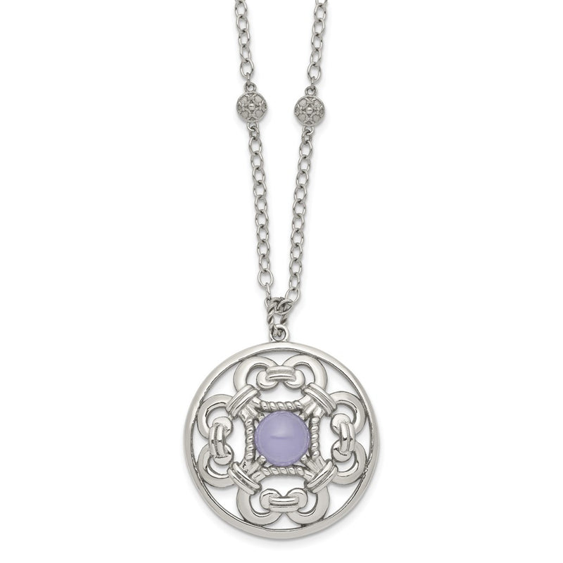 Stainless Steel Polished Synthetic Purple Calcedony W/2In Ext Necklace