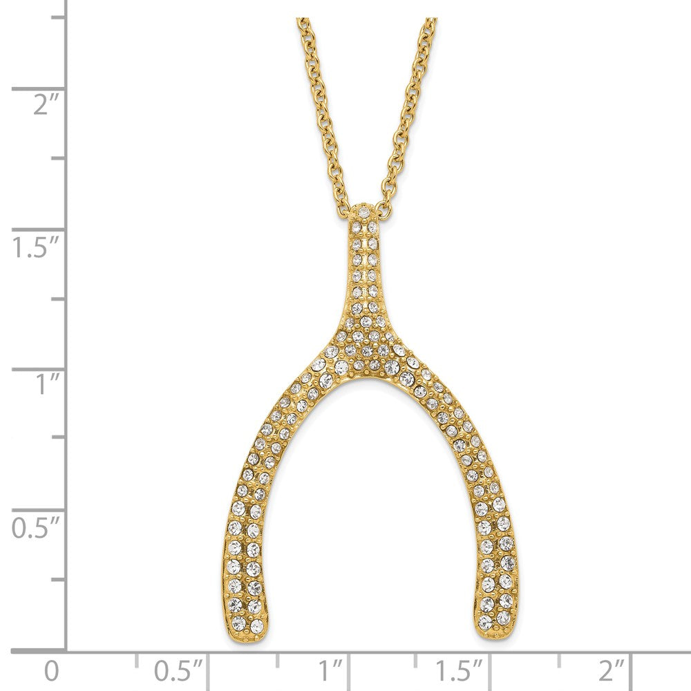 Stainless Steel Polished Yellow Pvd-Plated Crystal Wishbone Necklace