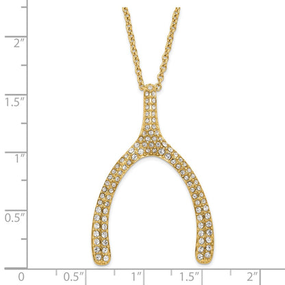 Stainless Steel Polished Yellow Pvd-Plated Crystal Wishbone Necklace