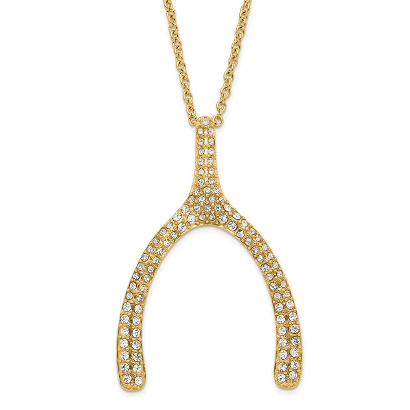 Stainless Steel Polished Yellow Pvd-Plated Crystal Wishbone Necklace