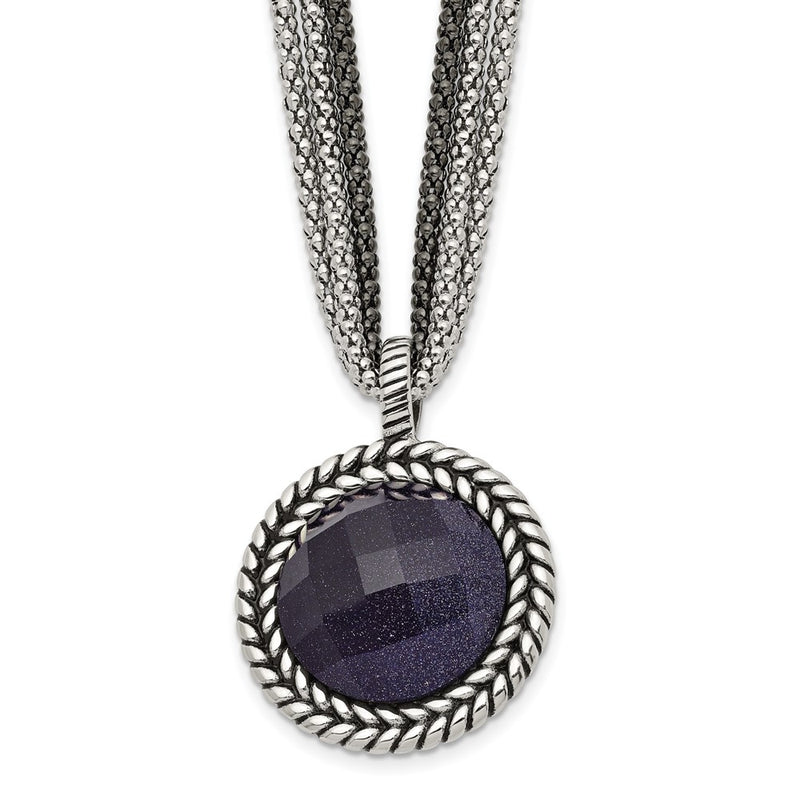 Stainless Steel Antiqued & Polished Blue Sandstone W/2In Ext Reversible Nec