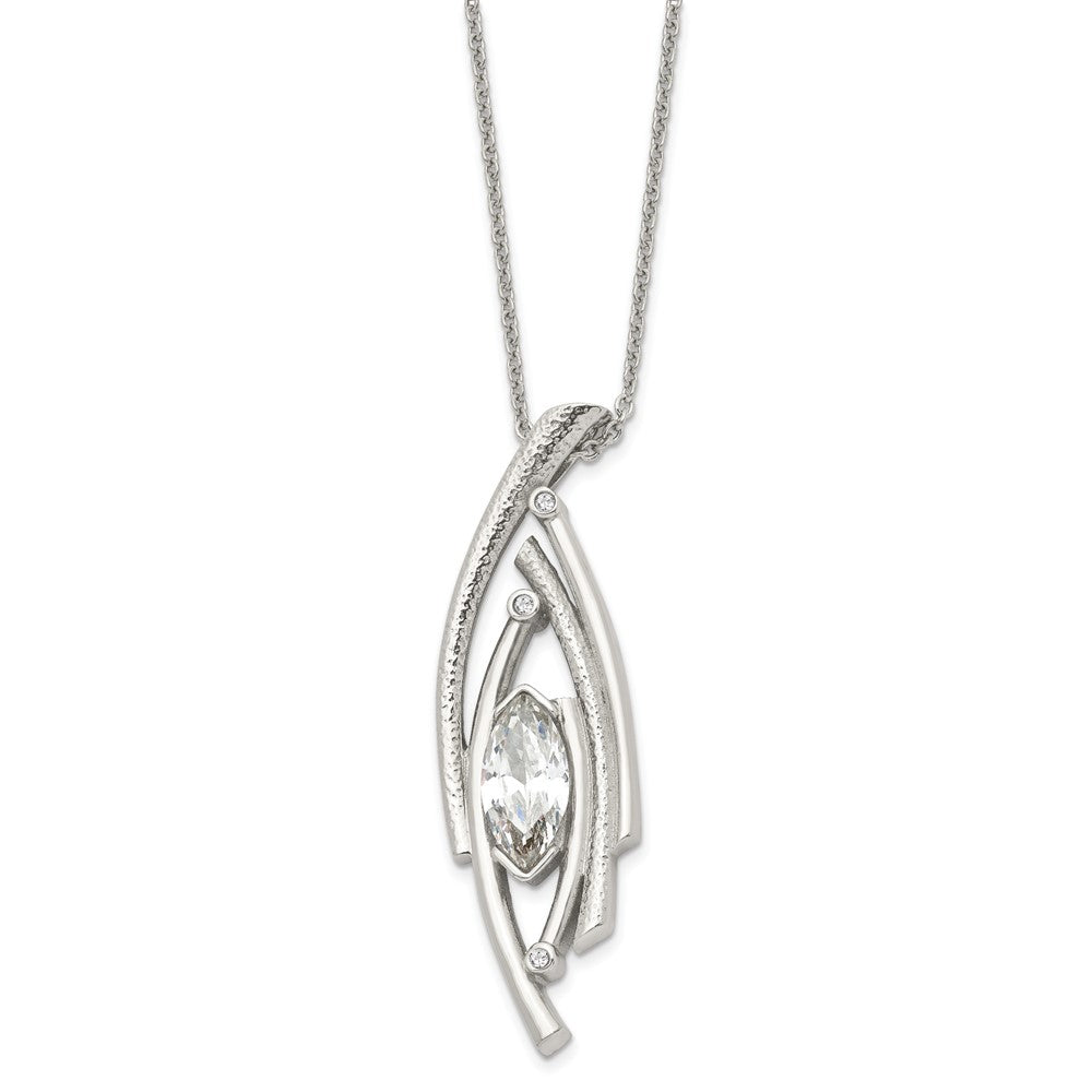Stainless Steel Polished And Textured W/Cz 24In W/2In Ext Necklace