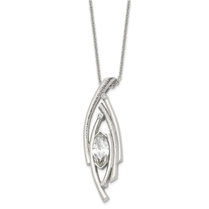 Stainless Steel Polished And Textured W/Cz 24In W/2In Ext Necklace