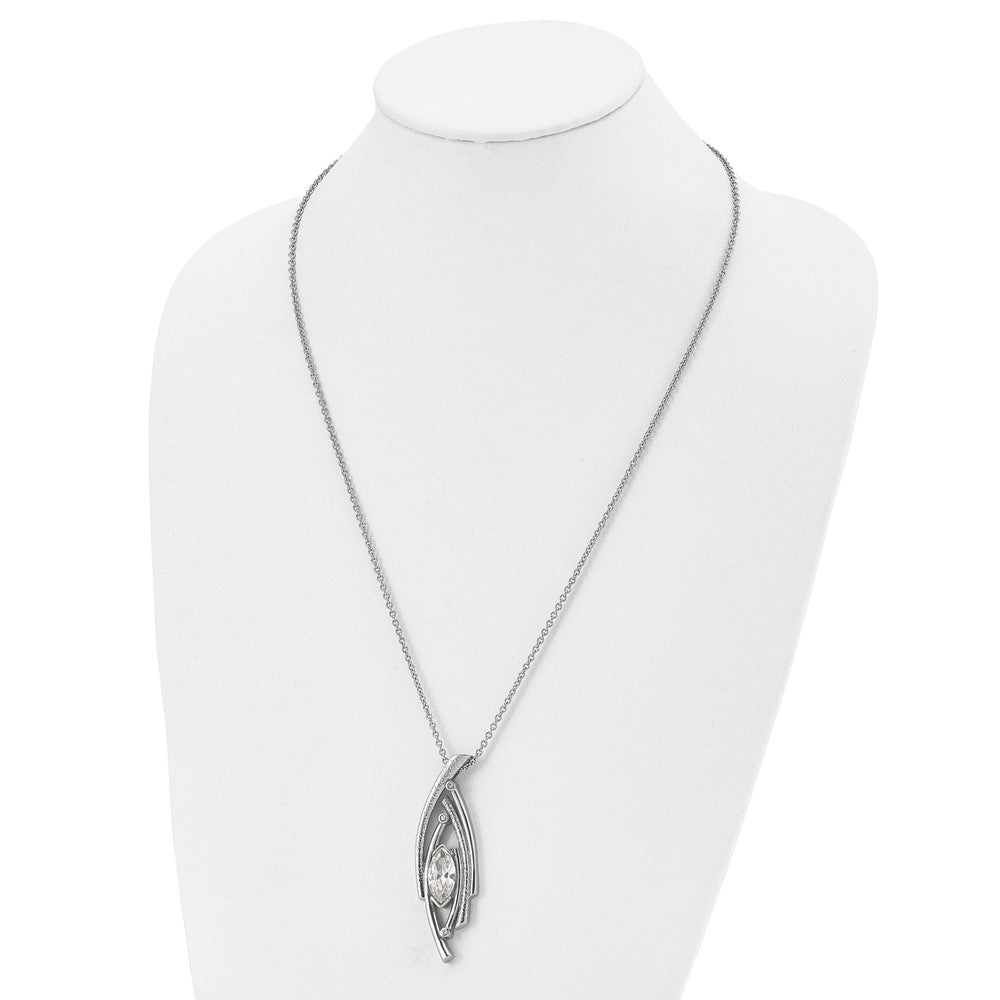 Stainless Steel Polished And Textured W/Cz 24In W/2In Ext Necklace