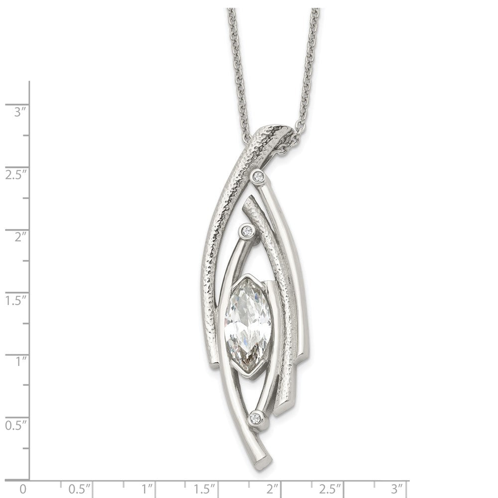 Stainless Steel Polished And Textured W/Cz 24In W/2In Ext Necklace