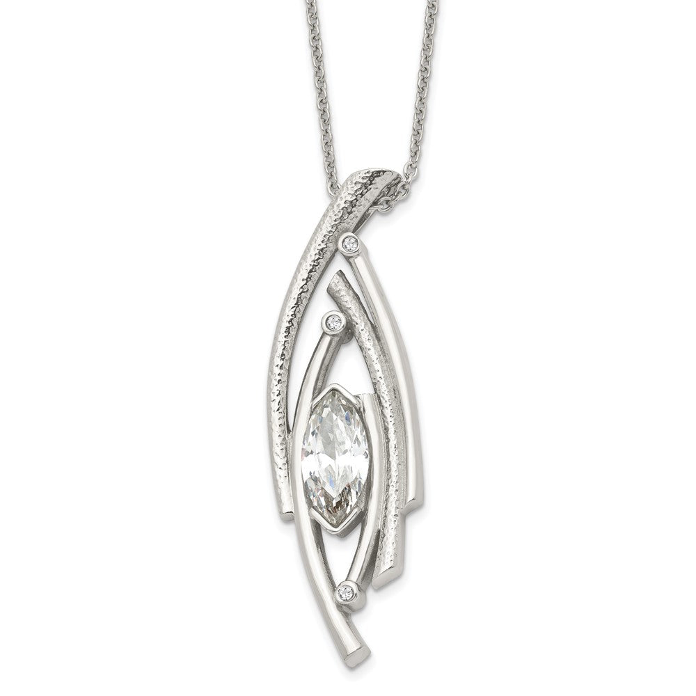 Stainless Steel Polished And Textured W/Cz 24In W/2In Ext Necklace