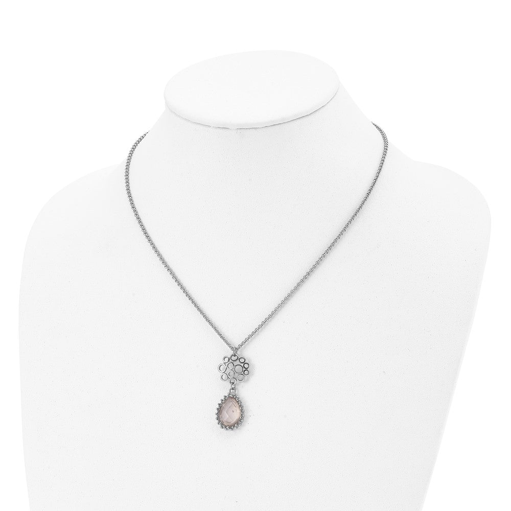 Stainless Steel Polished Rose Quartz 18In W/2In Ext Necklace