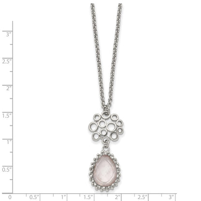 Stainless Steel Polished Rose Quartz 18In W/2In Ext Necklace