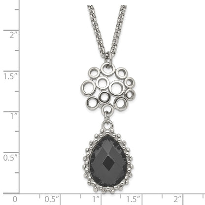Stainless Steel Polished Circles & Teardrop Onyx W/2In Ext. Necklace