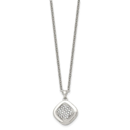 Stainless Steel Polished W/Cz Square 18In W/2In Ext Necklace
