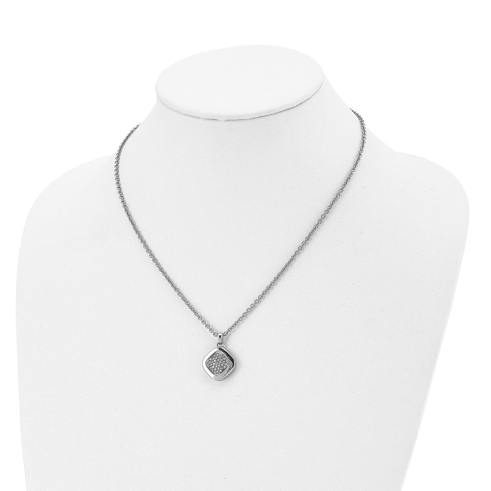 Stainless Steel Polished W/Cz Square 18In W/2In Ext Necklace